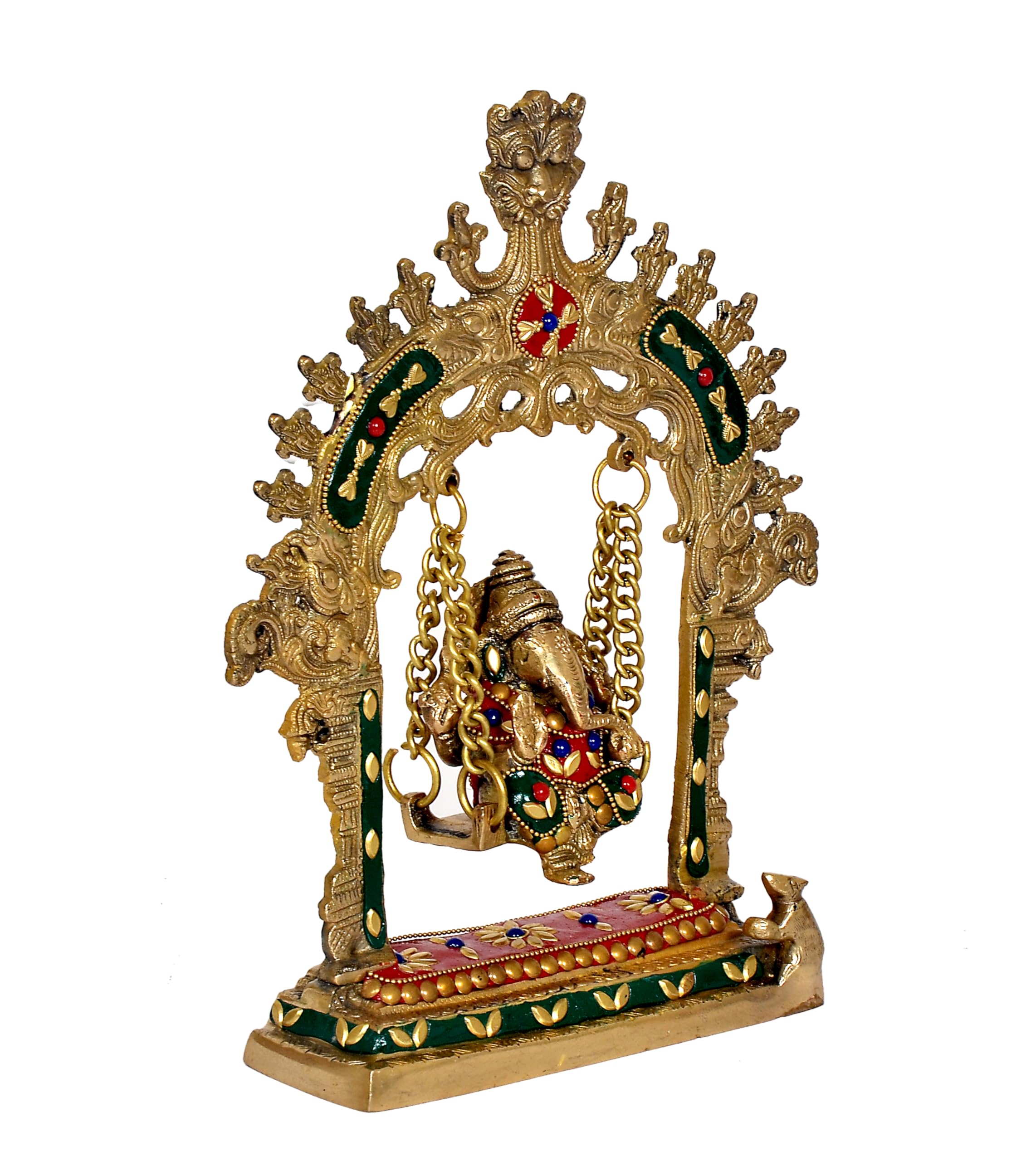 Aona Brass Ganesha Ganesh Swing Jhula Statue Idol Murti, Height : 10 Inch